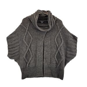 Mary Firenza Cape Cardigan Sweater SZ Medium Wool Alpaca Blend Chunky Knit Gray